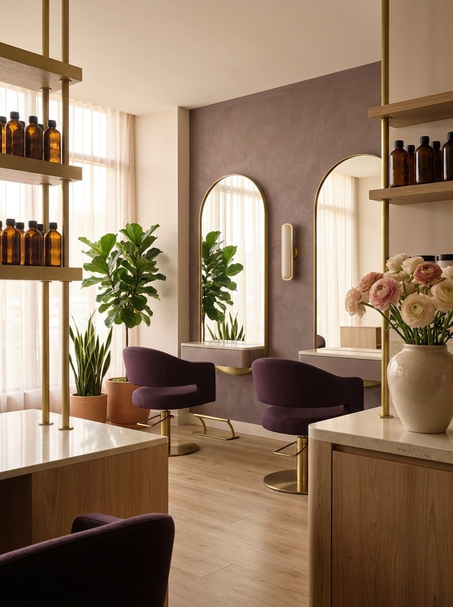 Warm en elegant interieur van VIP Haarstudio met brasskleurige spiegels