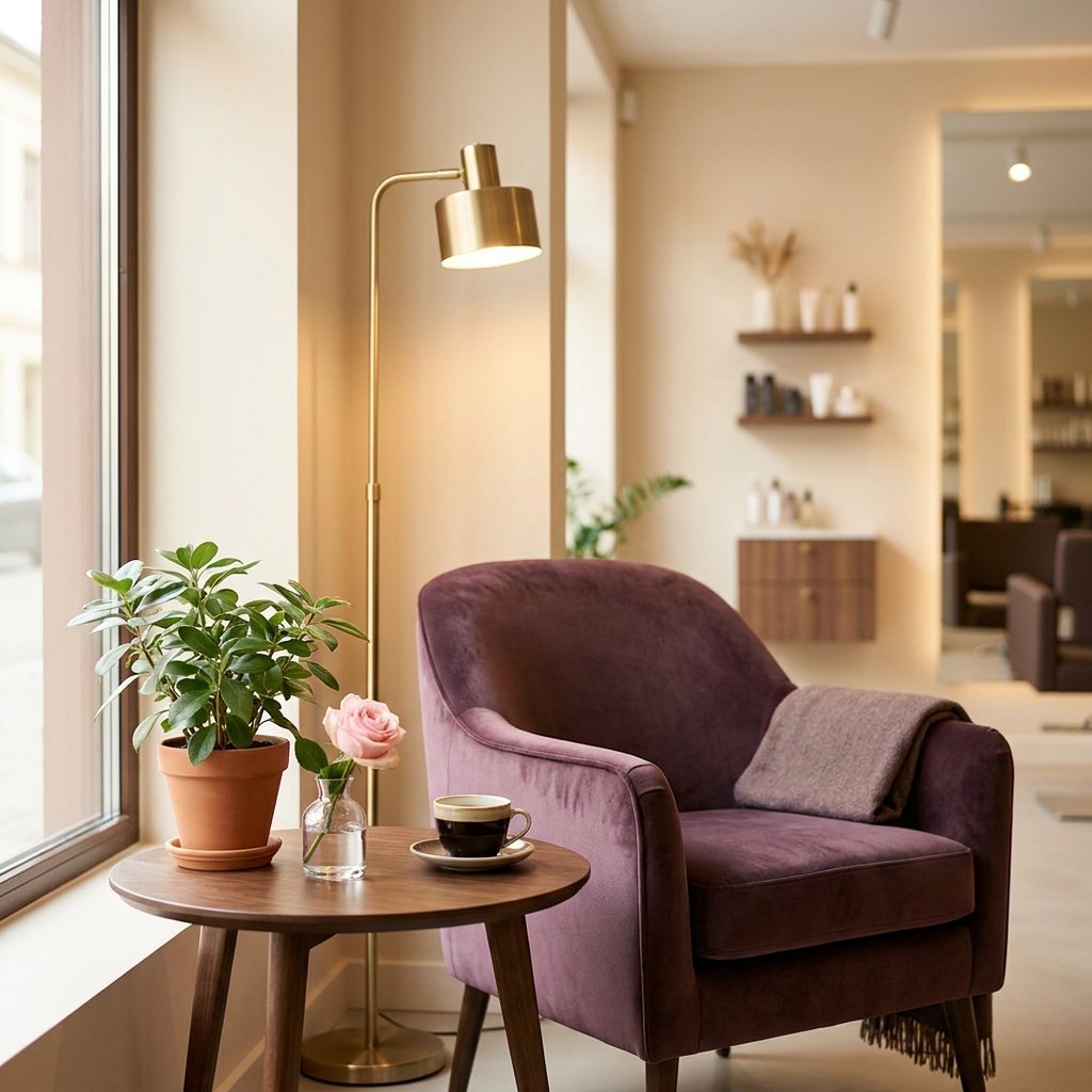 Klant in de salon van VIP Haarstudio bij de brasskleurige spiegel